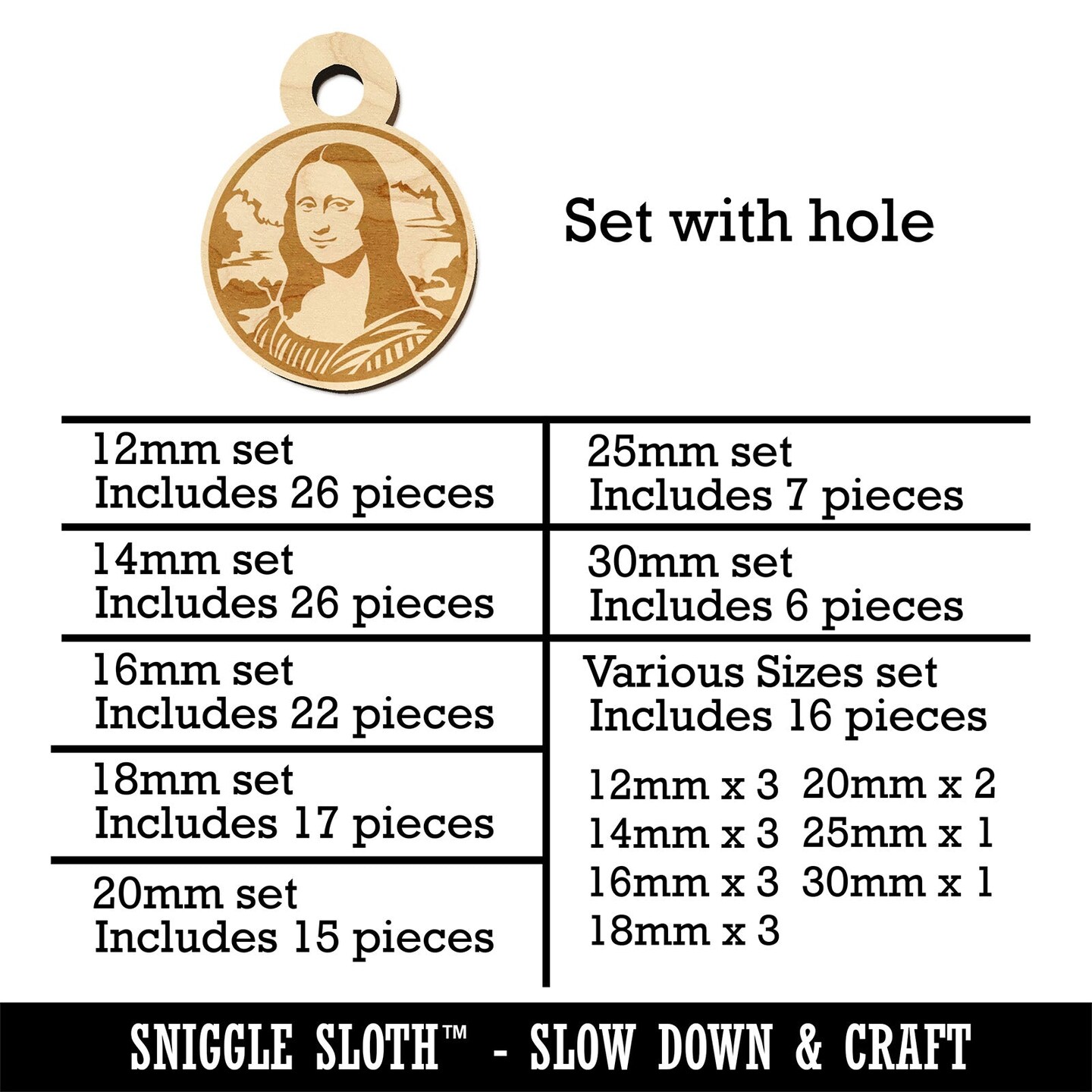 Mona Lisa Painting by Leonardo Da Vinci Mini Wood Shape Charms Jewelry DIY Craft