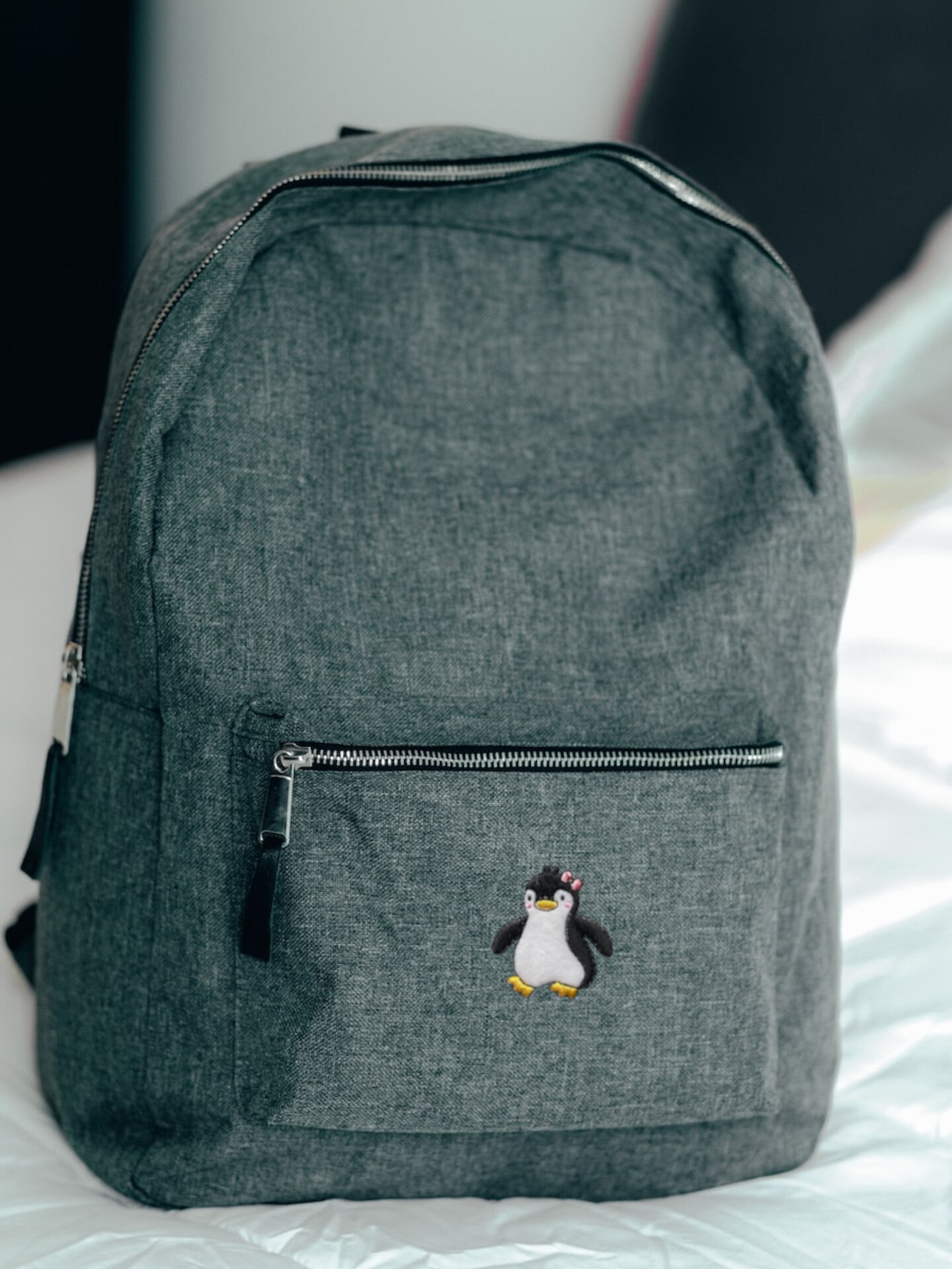 Girl Penguin, Pink Bow, Embroidered, Iron on Patch