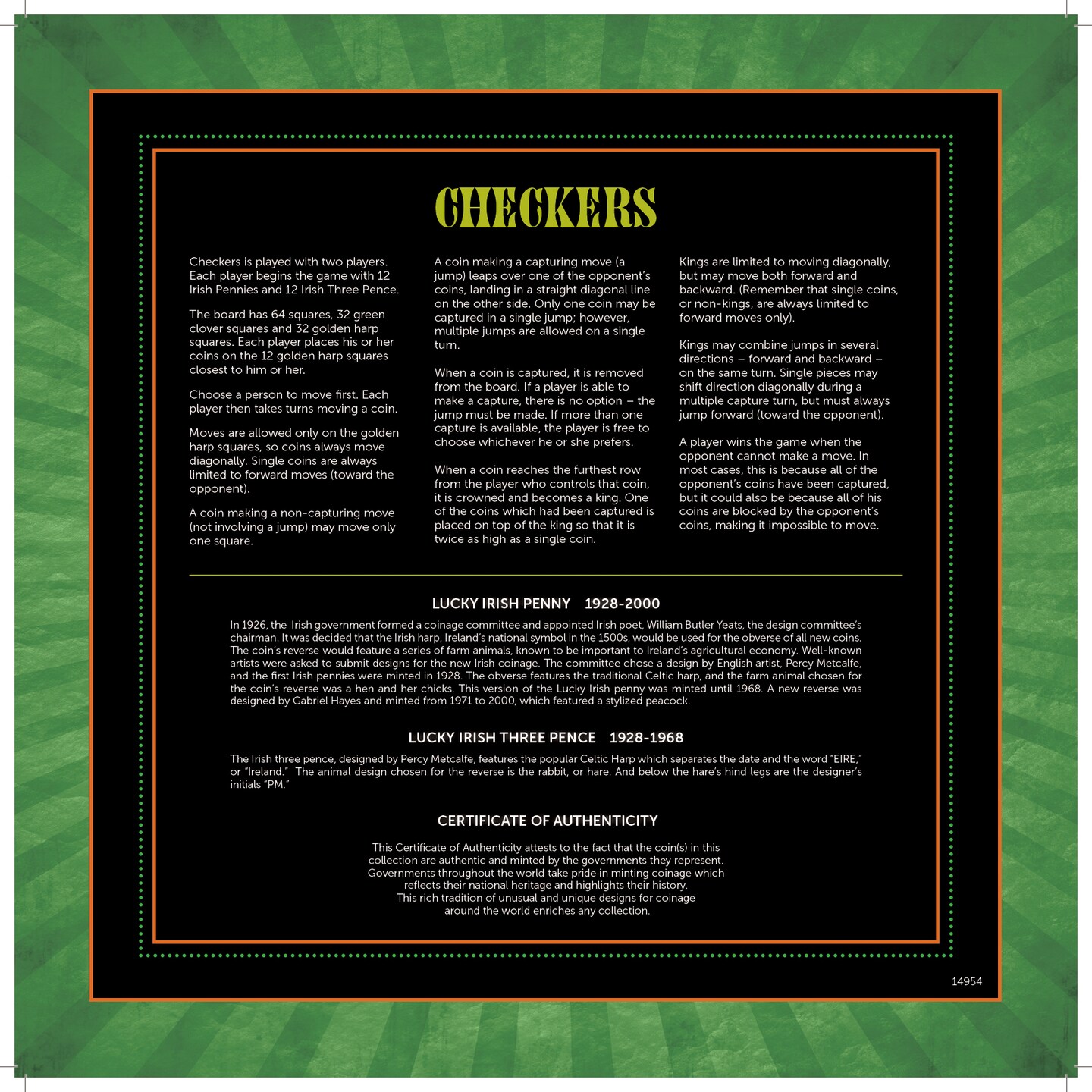 Irish Checker Coin Checker Set