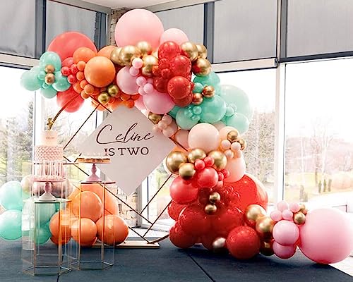 98 Pieces Pastel Balloons Garland Kit Coral Balloons Teal Blue Balloons Champagne and Baby Pink Matte Balloons Gold Metallic Balloons for Baby Shower Rainbow Birthday Weeding Anniversary Decorations