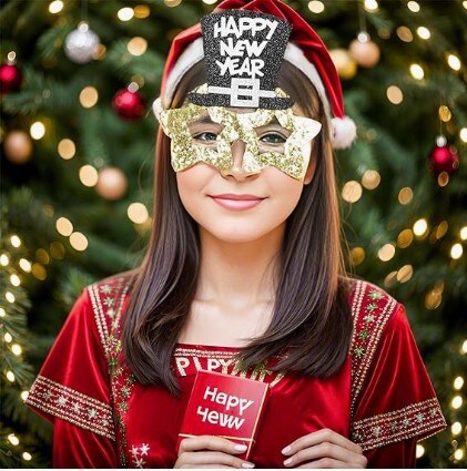 4 Happy New Year Eyeglasses Fancy Glitter New Year Party Glasses for 2024 New Year's Eve Party Favors