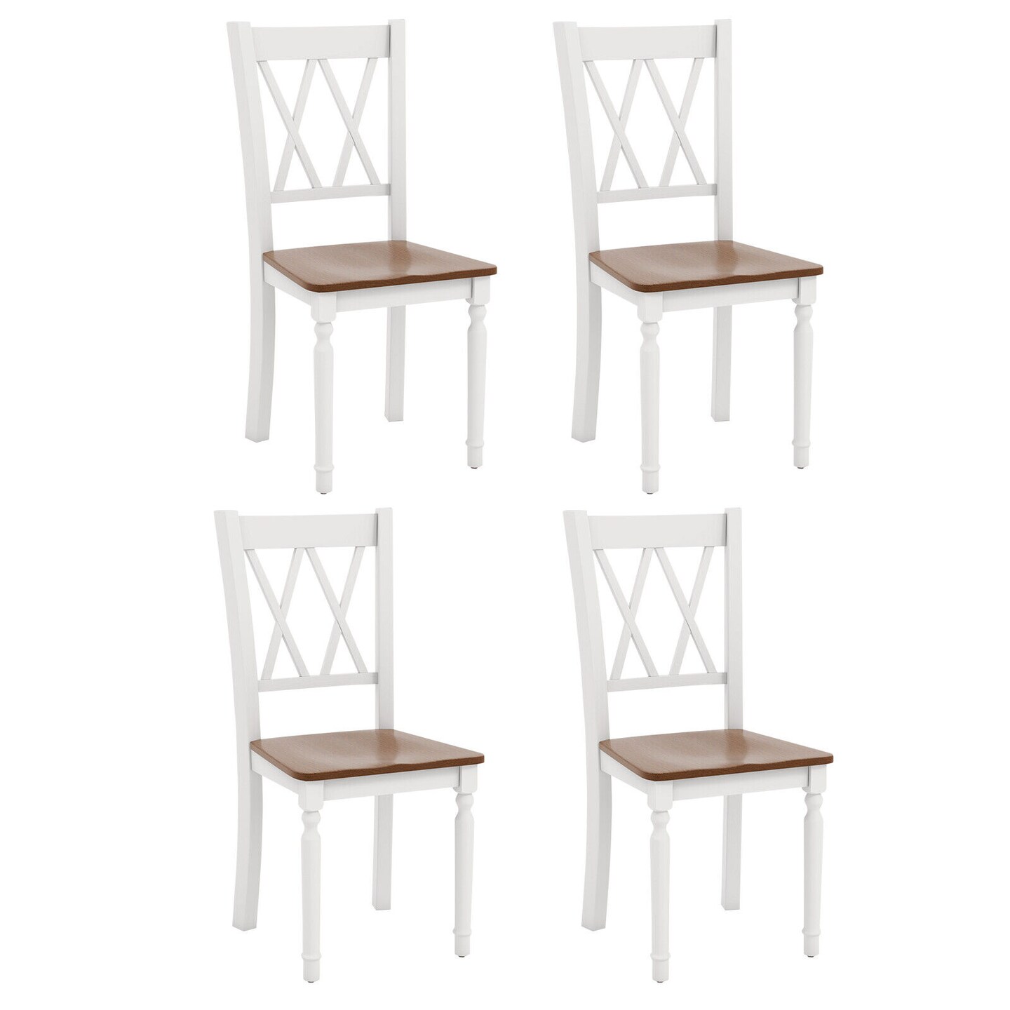 Walnut White Wooden Dining Chair Set 4 Farmhouse Solid Wood Curved Back