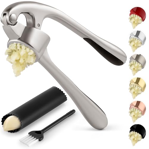 Premium Garlic Press with Soft Easy-Squeeze Ergonomic Handle, Sturdy Design Extracts More Garlic Paste Per Clove, Garlic Crusher for Nuts &#x26; Seeds, Professional Garlic Mincer &#x26; Ginger Press - by Zulay