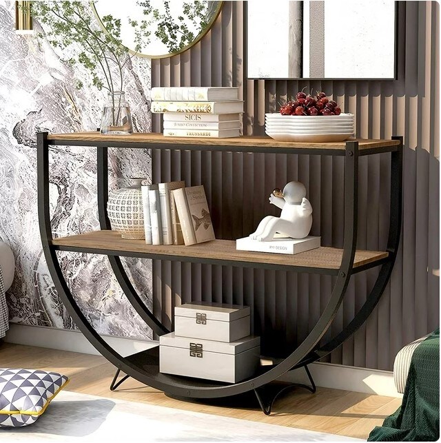 2 Tier Country Style Sofa Table for Entryway, Rustic Style Console Table, Brown