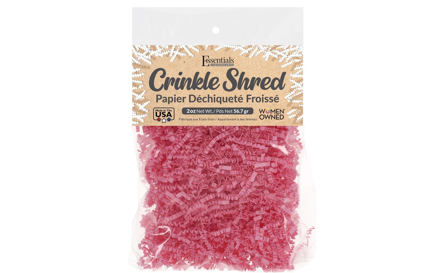 Essentials by Leisure Arts Crinkle Shred Bag, Light Pink, 2oz Shredded Paper Filler, Crinkle Cut Paper Shred Filler, Box Filler, Shredded Paper for Gift Box, Paper Crinkle Filler, Box Filling