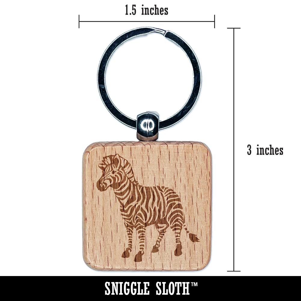 Abstract Striped Zebra Engraved Wood Square Keychain Tag Charm