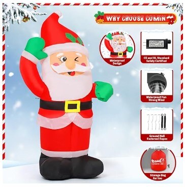 Christmas Inflatables 4.2 FT Indoor Outdoor Yard Lawn Garden Decorations Blow Up Santa Claus Inflatables with Built-in LEDs for Christmas Indoor Outdoor Yard Lawn Garden Decorations