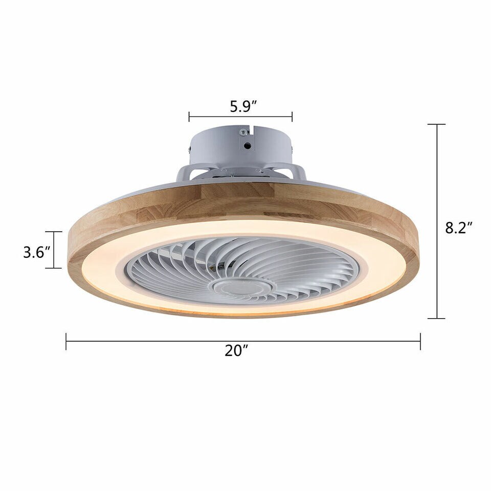 Kitcheniva Dimmable Chandelier Lamp With Remote Modern Flush Mount Ceiling Fan Light LED 20&#x22;