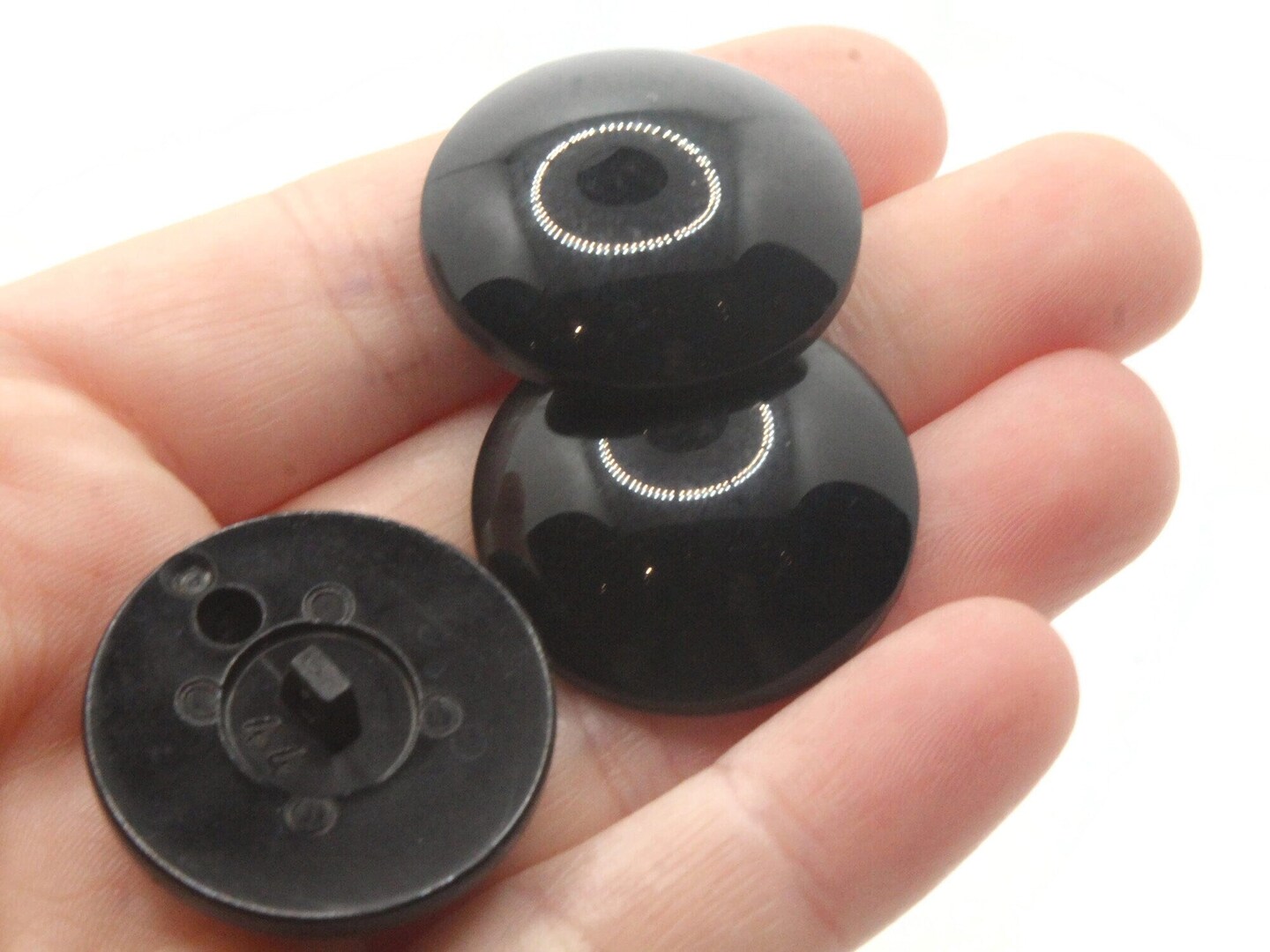 4 27.5mm Vintage Black Plastic Shank Buttons