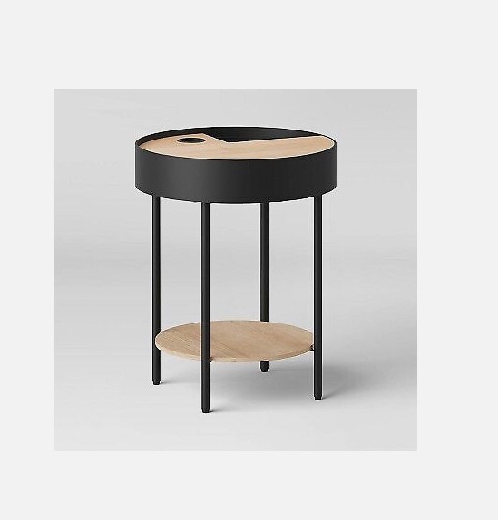 Natural Mixed Material Hidden Storage End Table - Room Essentials