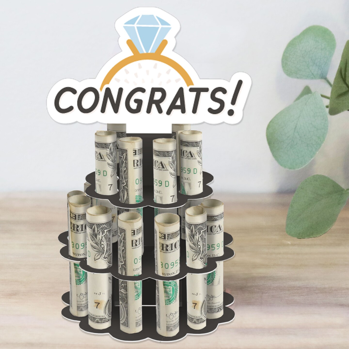 Big Dot of Happiness Just Engaged - Black and White - DIY Engagement Party Money Holder Gift - Cash Cake