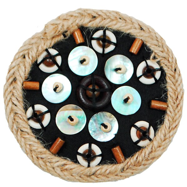 Natural Hemp Braided and Beaded Round Applique/Patch 3&#x22;