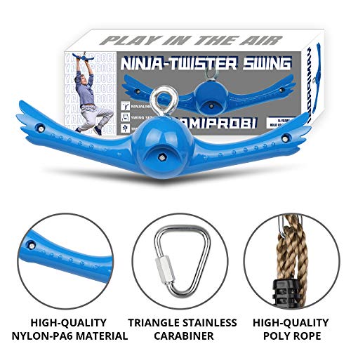Ninja-Twister Swing Spins Set: Slackline Attachments - 360° Handle Twist-Spin Flips Toy Activate Ninja Powers Warrior Accessories Kids Hang Toys for Playground Backyard Blue