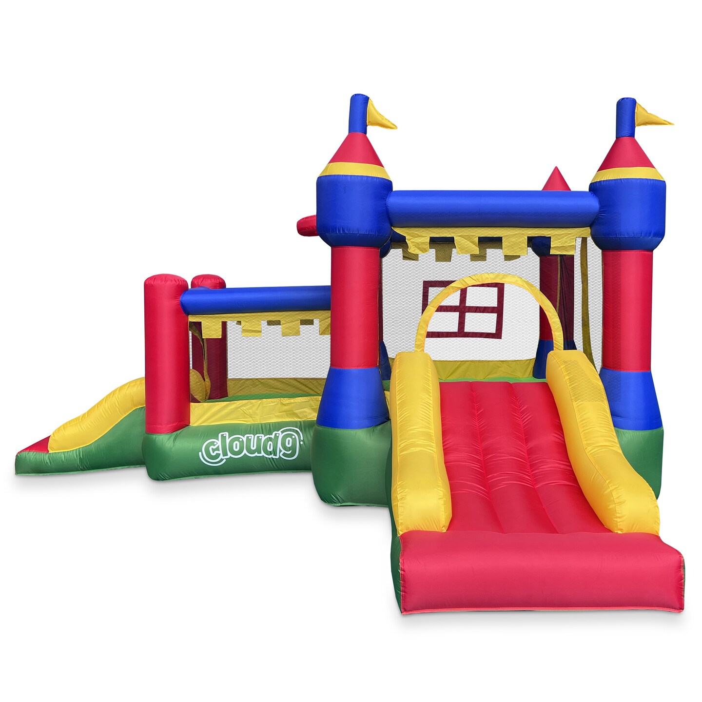 Cloud 9 Inflatable Castle Bounce House with Blower, Bouncer for Kids with Two Slides and Jumping Areas