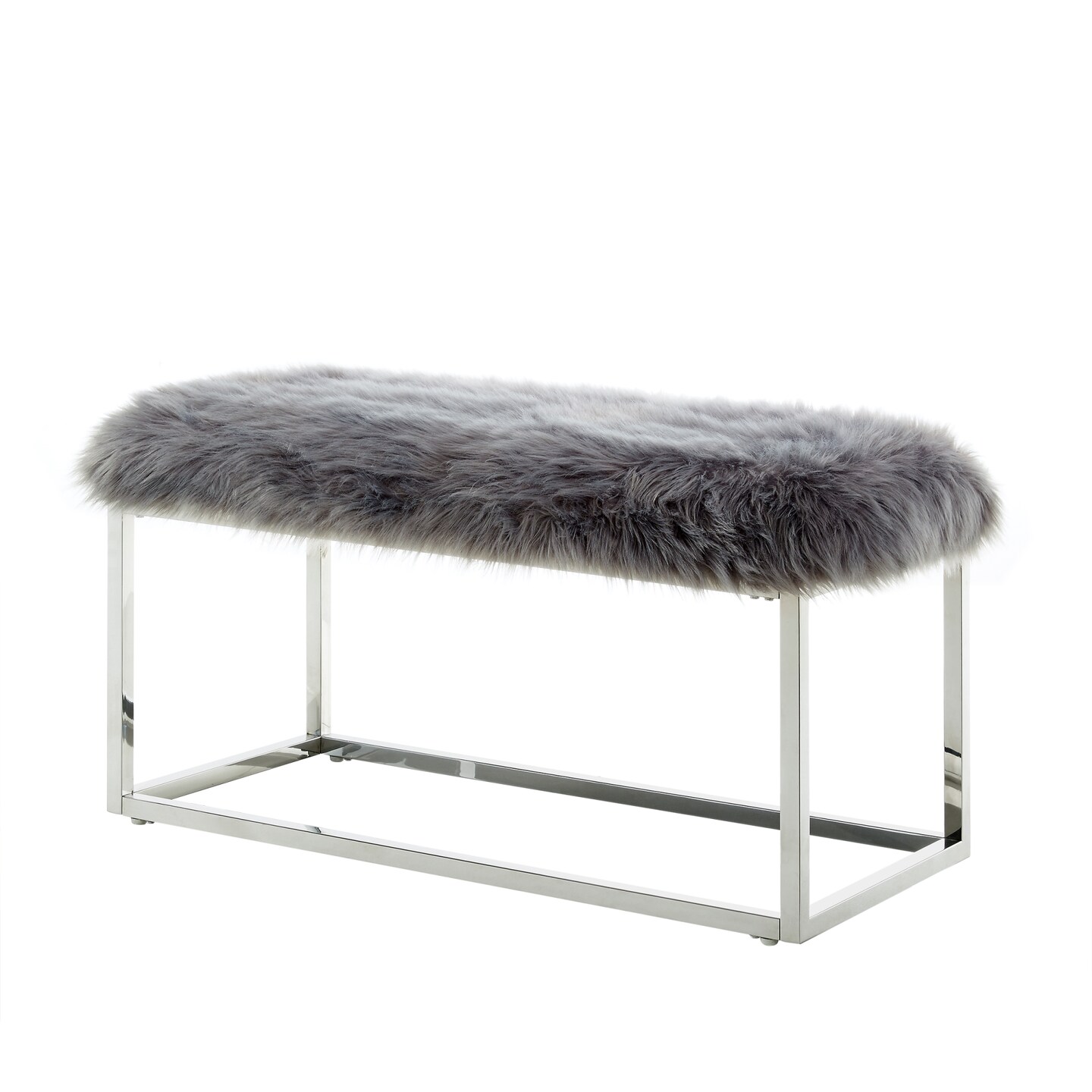 Verity Faux Fur Metal Frame Ottoman Bench With Gold/Chrome Legs