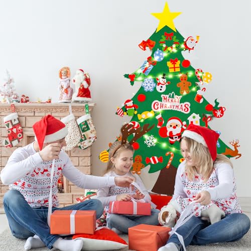 Max Fun DIY Felt Christmas Tree Set 3.2Ft with 41 Ornaments for Kids Toddlers Home Wall Hanging Felt Christmas Craft Kits Xmas Decoration Party Supplies Gifts