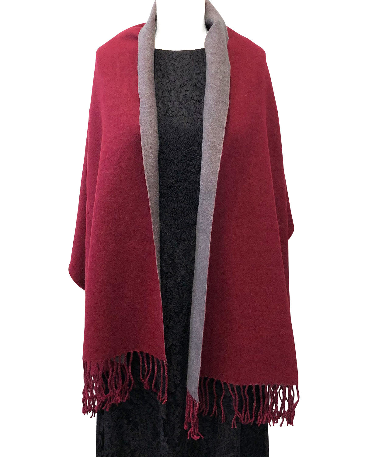 Wrapables Soft Cashmere Feeling Wool Blend Scarf, Large Two-Tone Winter Scarf Wrap Shawl, Wine / Gray