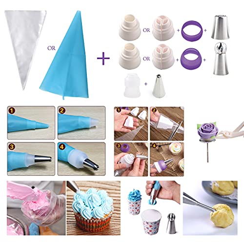 GEMLON Russian Piping Tips Cake Decorating Supplies 88 Baking Supplies Set 49 Icing Piping Tips 3 Russian Ball Piping Tip, Flower Frosting Tips, Bakes Flower Nozzles Large Cupcake Decorating Kit