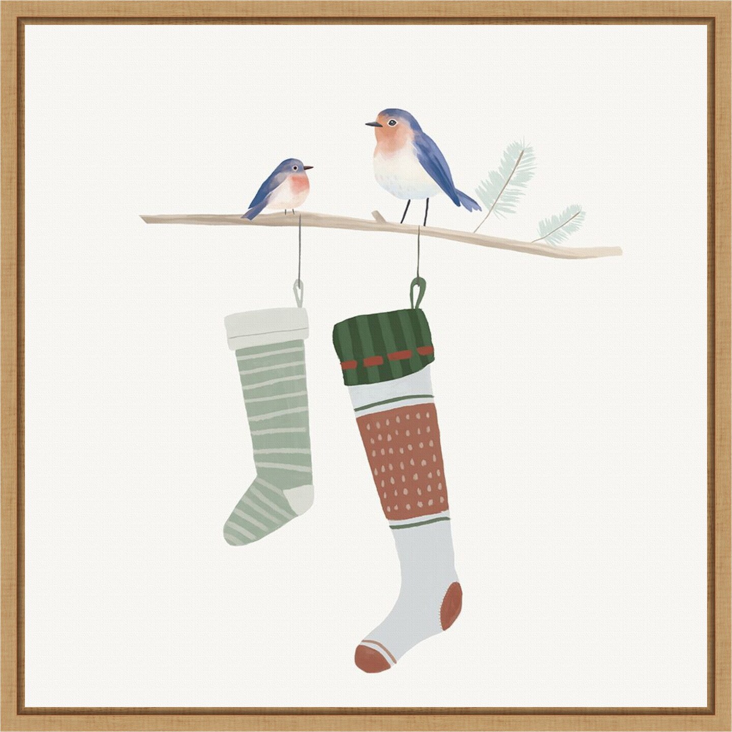 Blue Birds of Christmas Happiness I by Lucca Sheppard Framed Canvas Wall Art