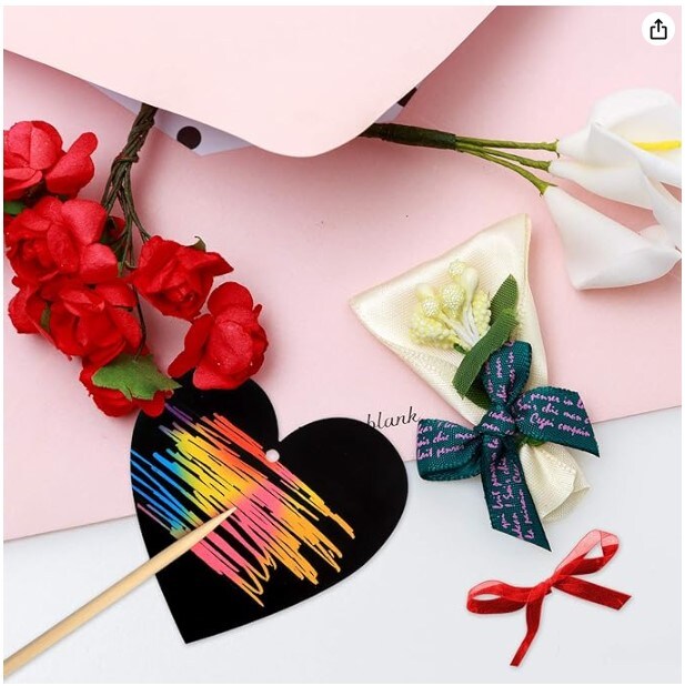 28 pieces. Valentine Crafts Scratch Paper Ornaments Heart Shaped Rainbow Scratch Craft Art