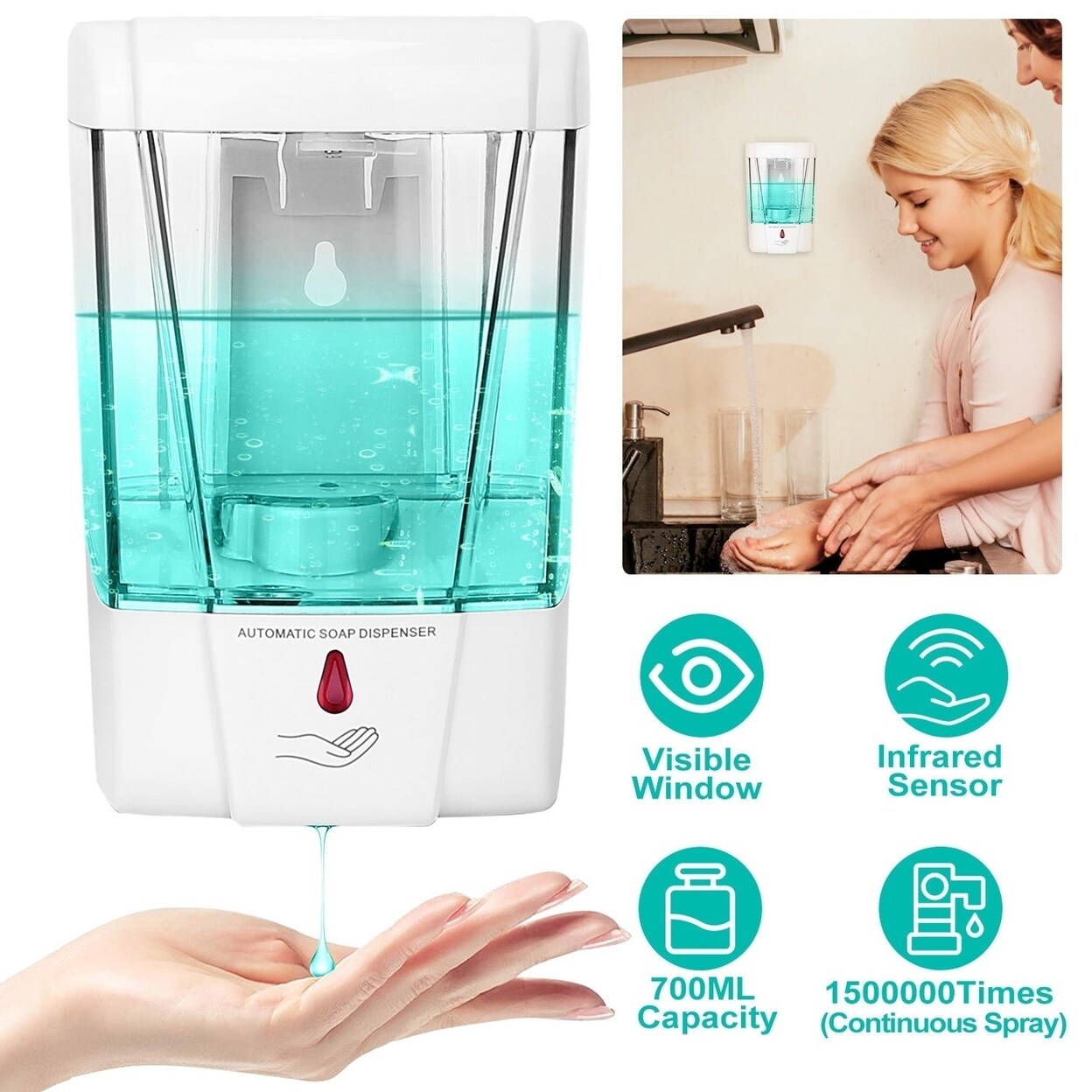 Automatic Soap Dispenser 700Ml 29Oz Wall Mounted Sensor Refillable Hand Gel