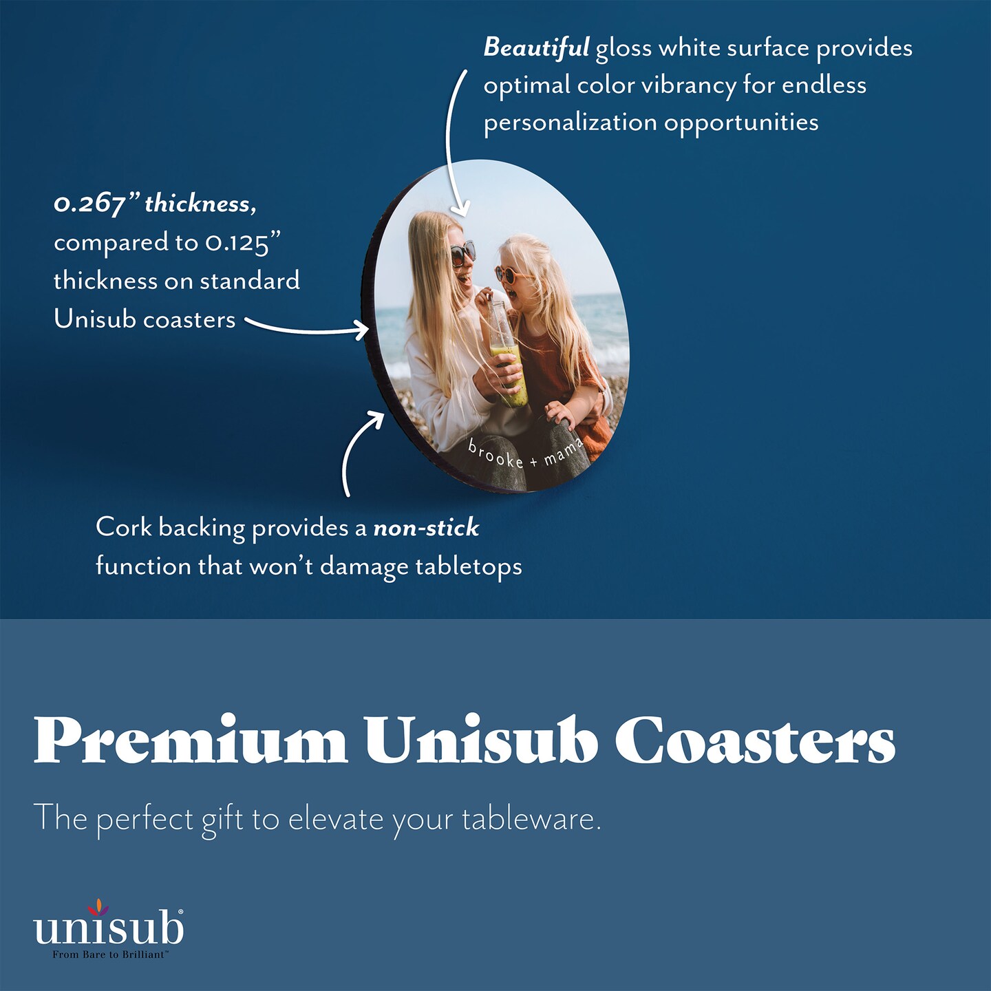 Unisub 3.75 Round Sublimation Hardboard Coaster with Cork Back