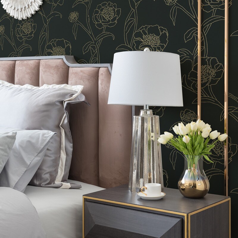 Tempaper Peonies Peel and Stick Wallpaper Black/Metallic Gold