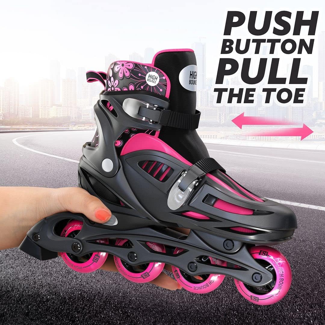 High Bounce Inline Skates for Girls and Boys, Roller Skates with Gel Wheels Adjustable Sizing for Adults and Kids, Inline Skates for Adult Female, Male, Lightweight Roller Skates