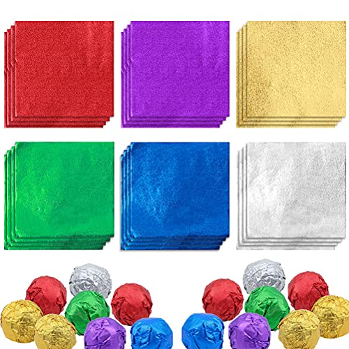 600 Pieces Foil Candy Wrappers, 4x4 inches Foil Candy Wrappers Aluminium Foil Paper, DIY Package Candy Paper Chocolate Packaging Wrapping Papers Square for Candy Packaging