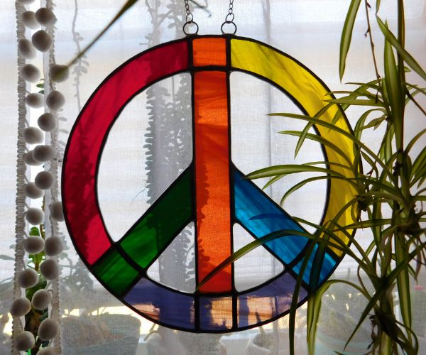 Stained Glass Peace Sign Suncatcher on sale