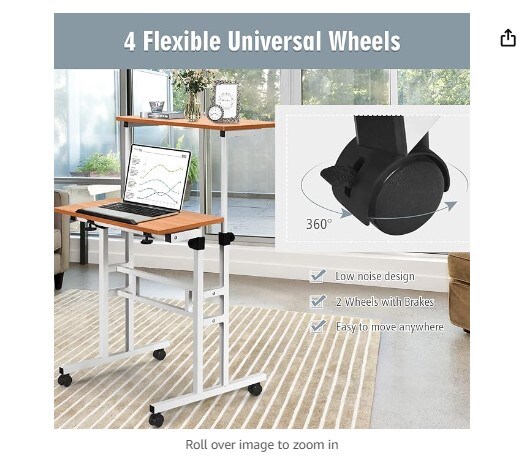 Mobile Standing Desk, Height Adjustable Rolling Laptop Cart w/Tilting Desktop for Standing or Sitting, Lockable Casters, Home Office Computer Workstation for Small Spaces (Walnut)