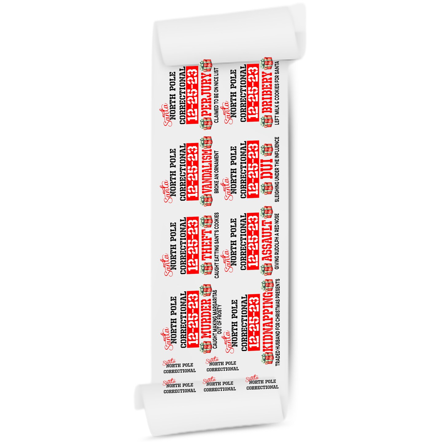 Humorous North Pole Correctional DTF Direct-to-Film Gang Sheets - Premium 22x60 High-Quality Prints