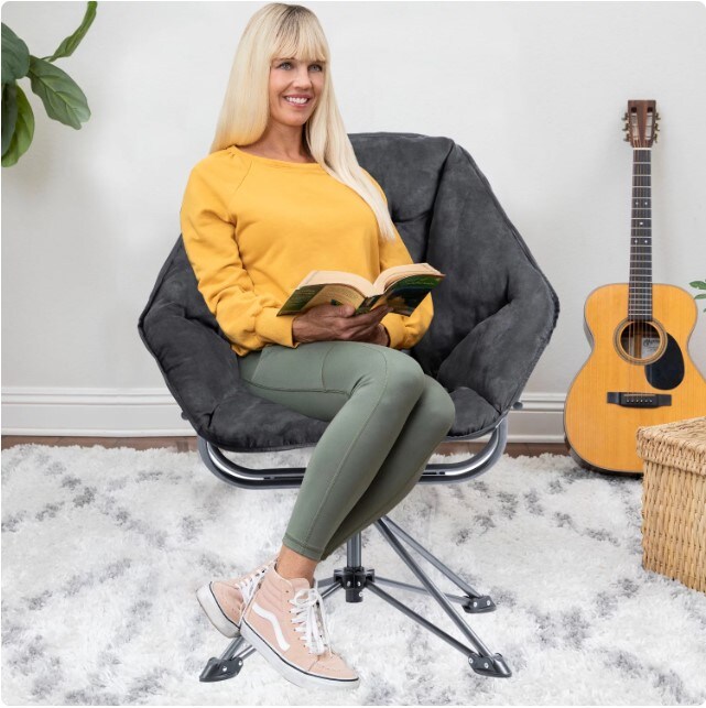 Black Fabric Hexagonal Swivel Steel Folding Chair