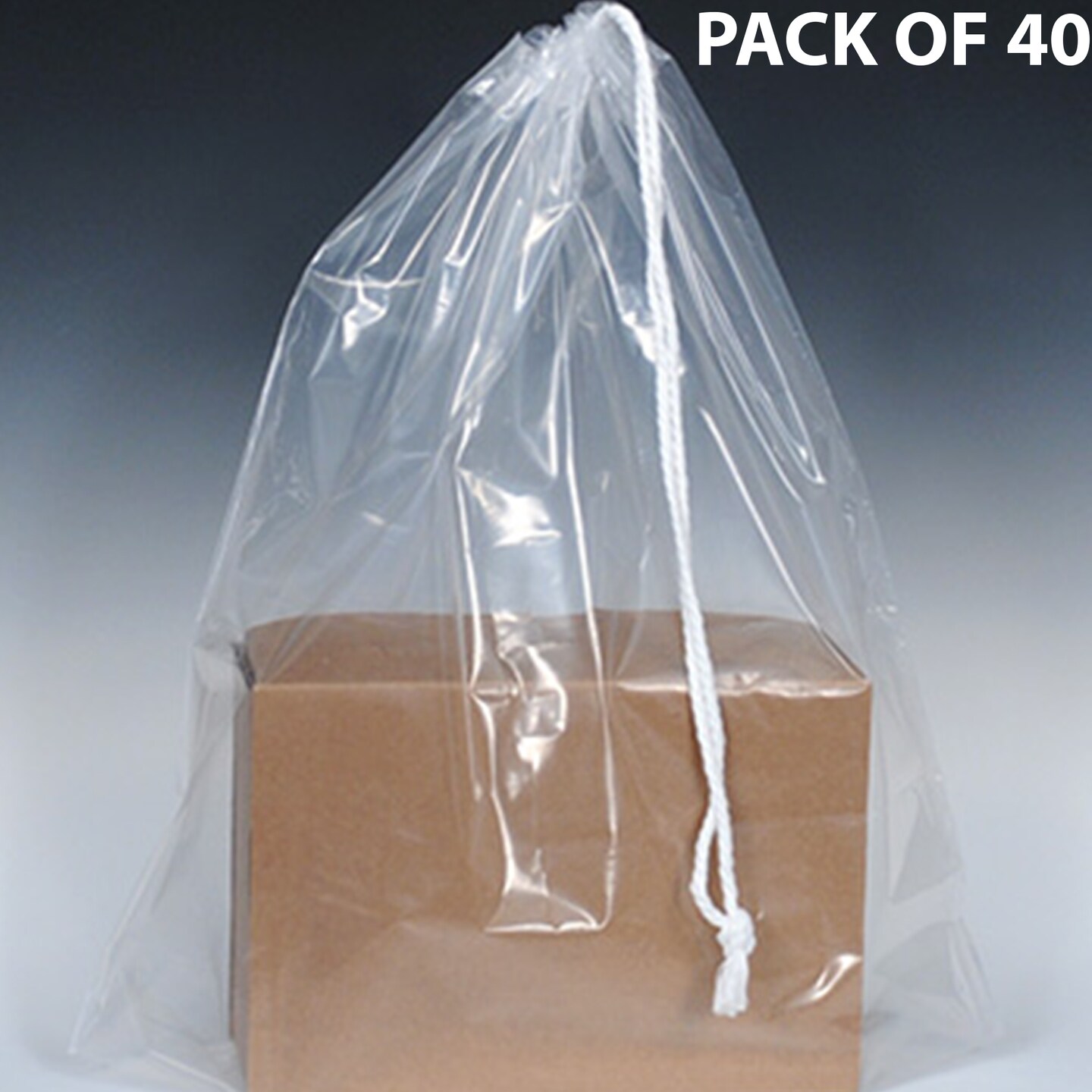 Poly Bag with Single Drawstring + 3&#x22; Bottom Gusset - Clear (Size 16&#x22; x 18&#x22; ) (2 mil) | MINA&#xAE;