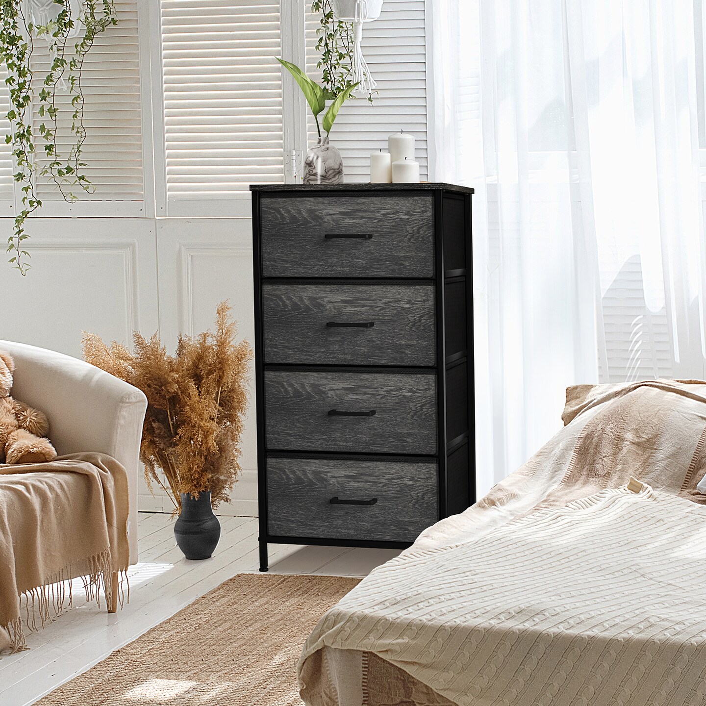 Sorbus Dresser with 4 Drawers - Bedside Furniture & Night Stand End Table Dresser with Steel Frame, Wood Top, Easy Pull Fabric Bins for Home, Bedroom Accessories, Office & Dorm