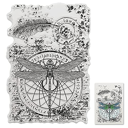 Dragonfly Background Clear Stamps, Feathers Love Words Clear Rubber Stamps for Card Making Decoration DIY Scrapbooking Silicone Transparent Seal Stamps Embossing Album Decor Craft