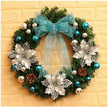 12 Glitter Poinsettia Flowers 6.3&#x27;&#x27; Artificial White Christmas Flowers Flowers for a Christmas Tree 12 Green Flower Stem Wreath Tree Ornaments