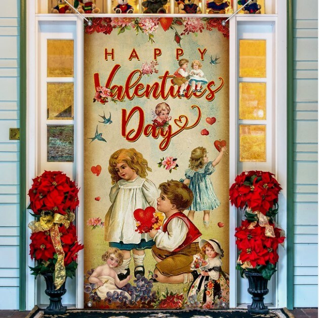 Happy Valentine's Day Vintage Decorations Large Red Heart Valentine's Day Door Cover