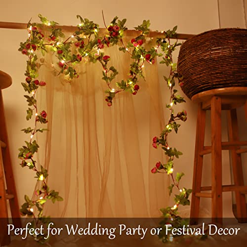 20 LED Rose Flower String Lights 7.2ft Artificial Flower Garland with Fairy Lights Rose Vine Lights for Valentines Day Garden Party Wedding Table Decor Thanksgiving Christmas Decor Lights