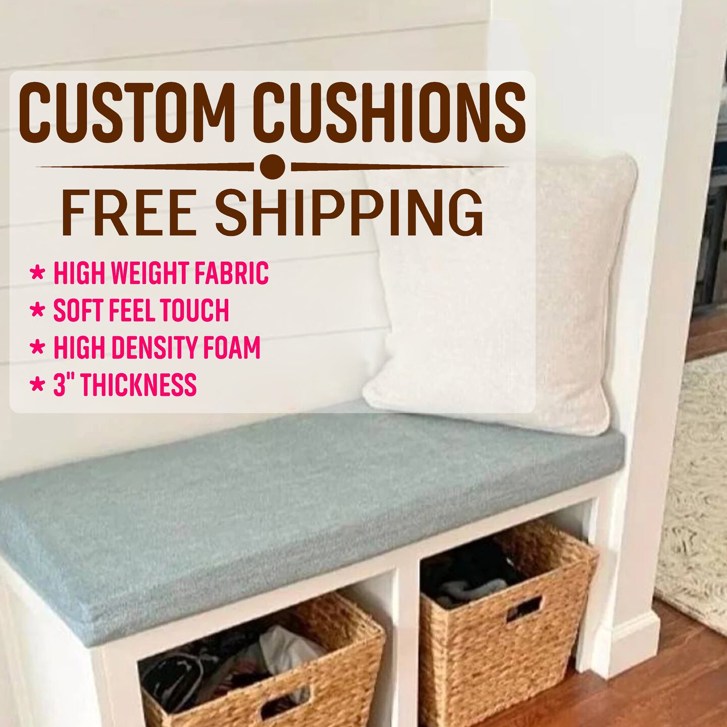 Custom Bench seat Cushion with Zipper ( 3