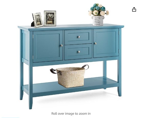 Buffet Sideboard, Console Table for Living Room Kitchen Dining Room Furniture (Blue), with 2 Wood Storage Drawers and an Open Shelf