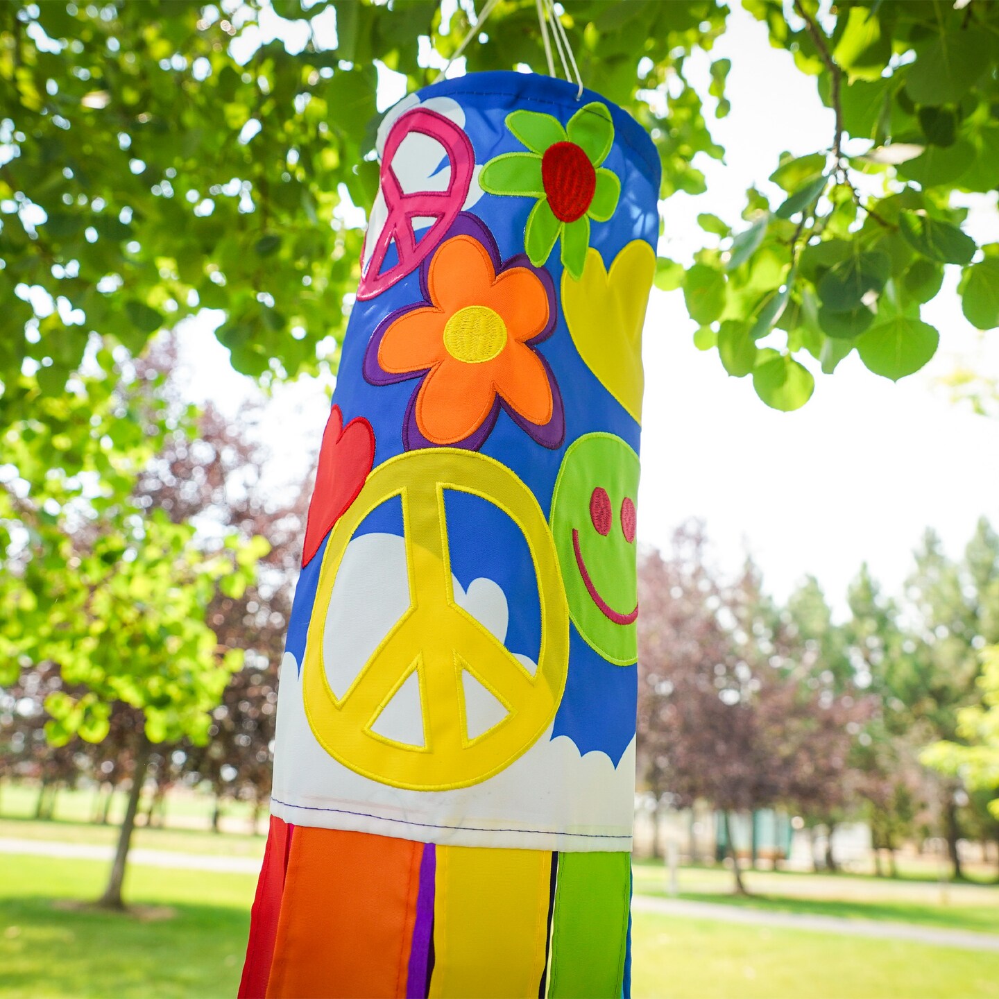 In the Breeze 5214 &#x2014; Peace, Love &#x26; Happiness 40-inch Windsock &#x2014; Fun, Novelty &#x27;60s Inspired Hanging Garden D&#xE9;cor