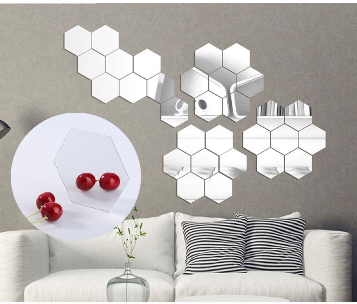 Kitcheniva 3D Hexagon Acrylic Mirror Wall Stickers DIY Art 12 Pcs