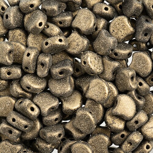 John Bead Czech Glass Jet Color Metallic Suede Ginko Beads, 50g