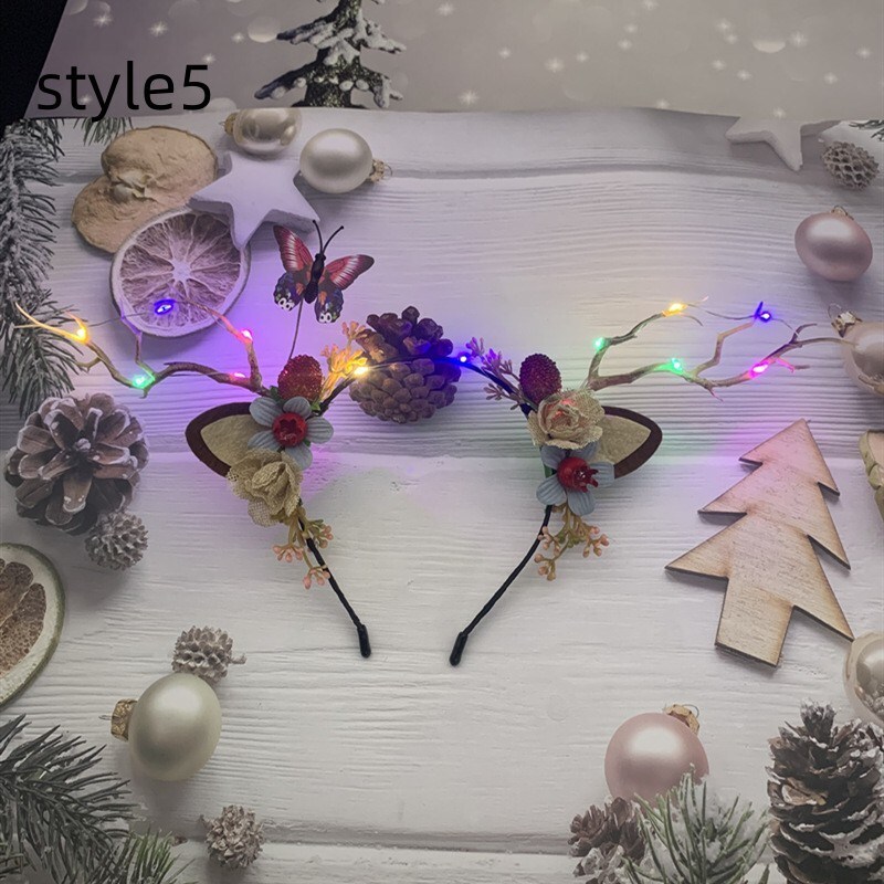 Christmas Glow Antler Headband Fairy Tale Flower Retro Tree Branch Hoop Crown Festival Party Props Hair Accessories for Girls