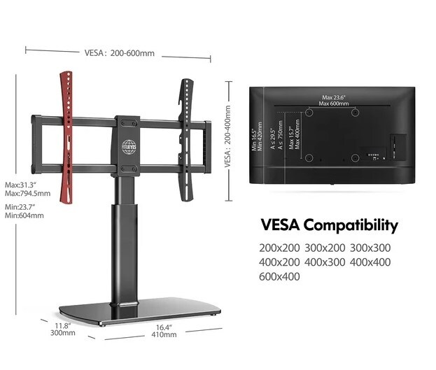 Universal Swivel Tabletop TV Stand Base with Mount for 32-75-inch Sony, LG, Samsung, and Apple LED LCD Flat-Screen TVs