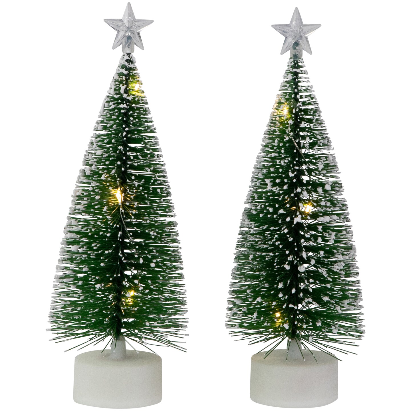 Northlight LED Lighted Mini Bottle Brush Pine Christmas Village Trees - Warm White - Set of 2