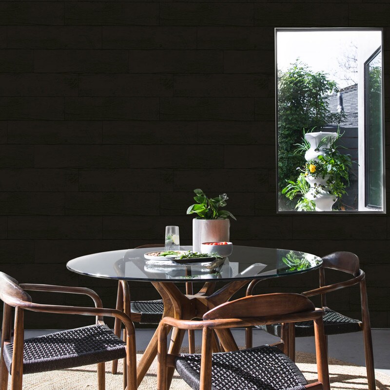 Tempaper Wood Planks Textured Peel and Stick Wallpaper Shiplap Black