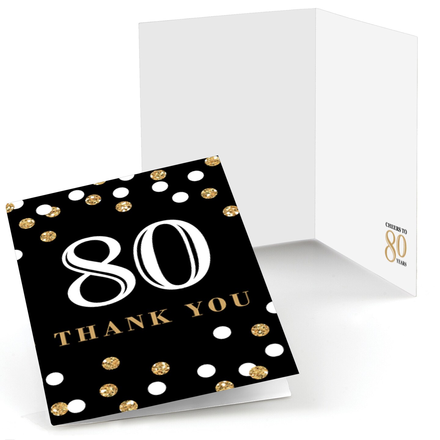 Big Dot of Happiness Adult 80th Birthday - Gold - Birthday Party Thank You Cards (8 count)