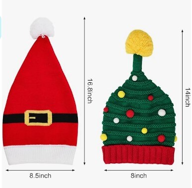 Adult Santa Hats 2pcs Christmas Knitted Hats Christmas Knitted Beanies Hat Winter Warm Crochet Hat with Pompoms for Women Men Children Children&#x27;s Christmas Costume Party